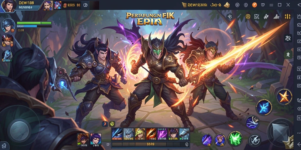 Screenshot DEWI188 menampilkan aksi seru pertempuran MOBA.