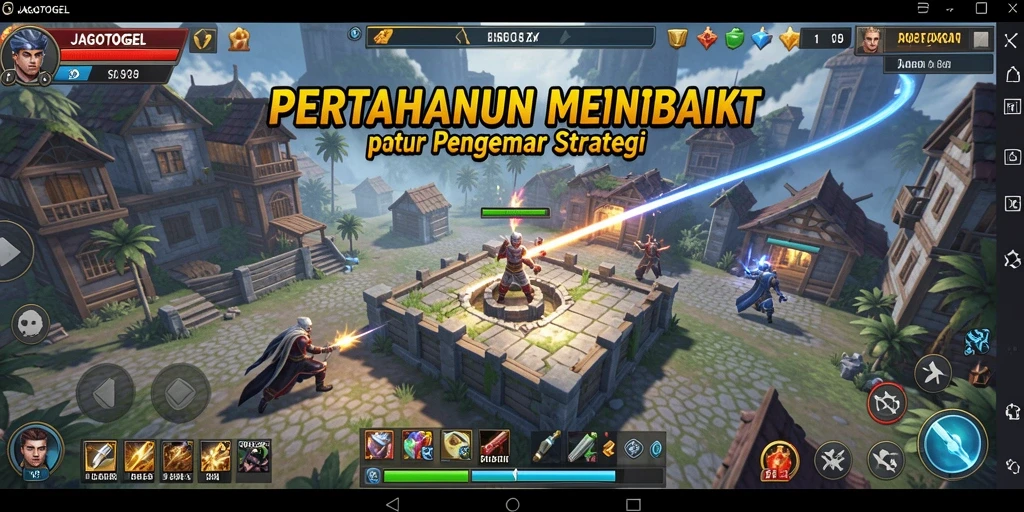 Tampilan gameplay menara pertahanan yang intens dan seru di JAGOTOGEL.