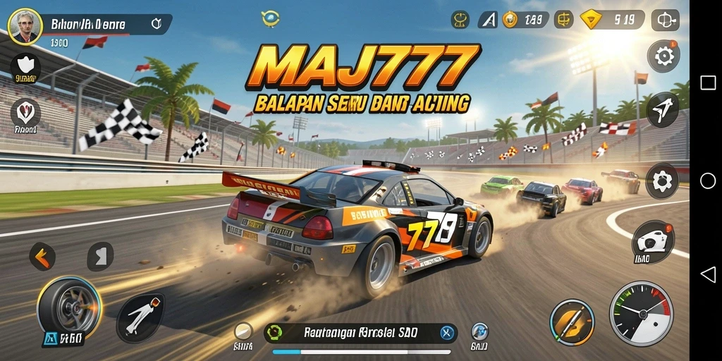 Tampilan gameplay MAJ777 dengan aksi balapan yang seru dan mendebarkan.