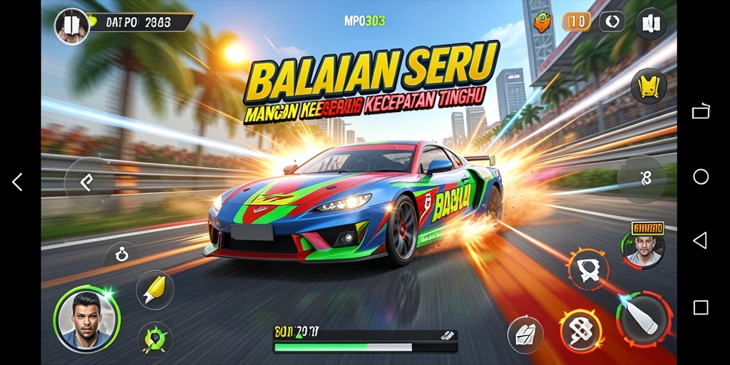 Tampilan gameplay MPO303 yang seru dan mendebarkan saat balapan.