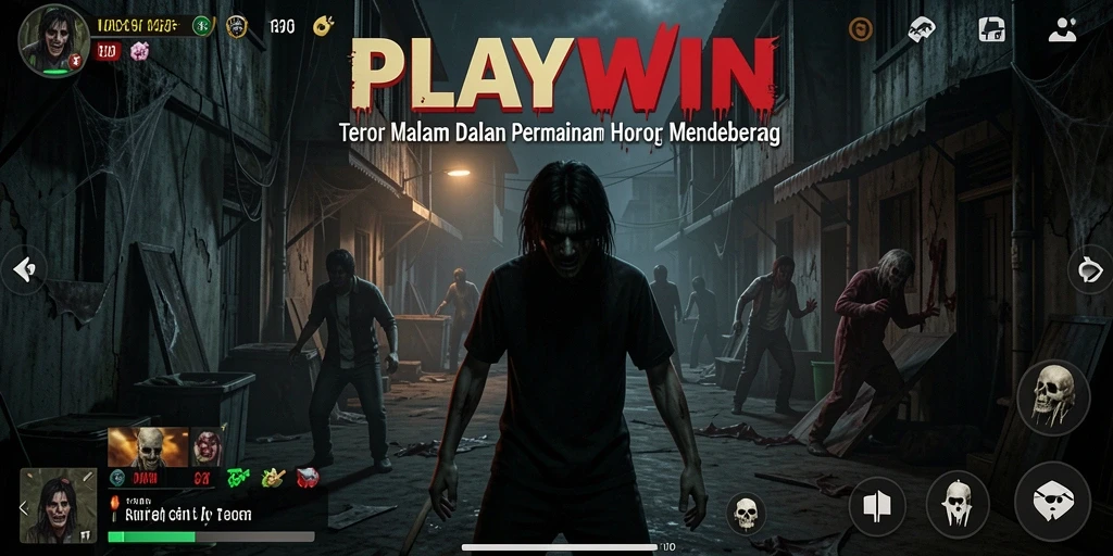 Screenshot utama PLAYWIN menampilkan suasana mencekam saat eksplorasi horor.