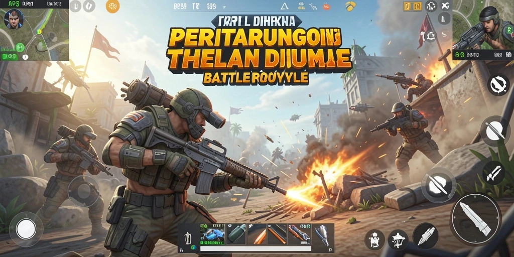Screenshot utama RP99 menampilkan aksi pertempuran mendebarkan di arena Battle Royale.