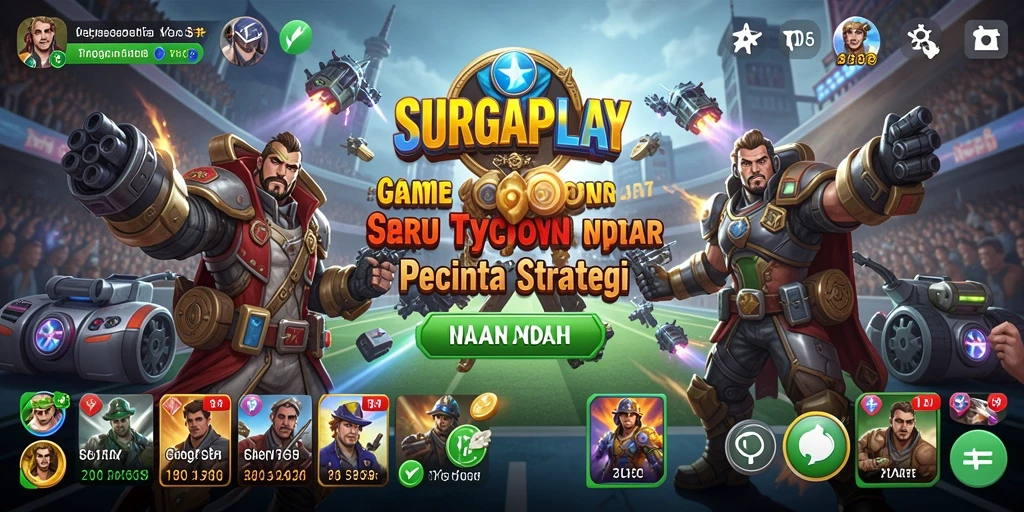 Tampilan gameplay SURGAPLAY yang menarik dengan elemen manajemen bisnis.